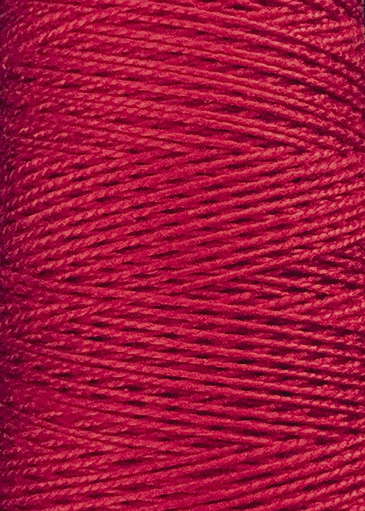 Close-up of a spool of vivid red 10/2 Looma Circulo Mercerized Pearl Cotton Yarn | Mini Cone by Circulo, highlighting the smooth texture and tightly wound premium weaving strands.