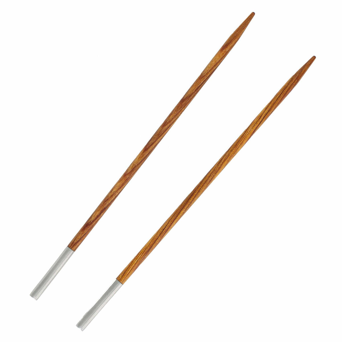 A pair of Accessories Unlimited Knit Pro Dreamz Interchangeable Knitting Needle Tips, featuring laminated birch and silver-colored metal ends, are displayed parallel on a white background.