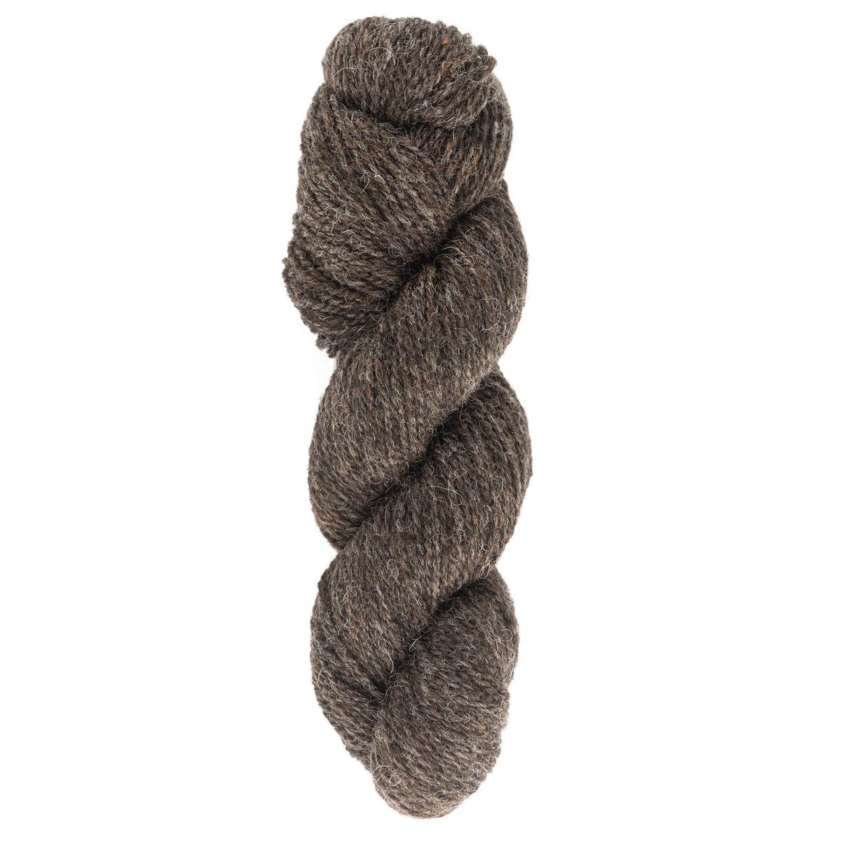 A skein of Bartlettyarns Maine Wool Yarn (Fisherman 2-Ply) by Bartlettyarns, in thick, dark brown, is twisted into a neat coil and displayed against a white background.