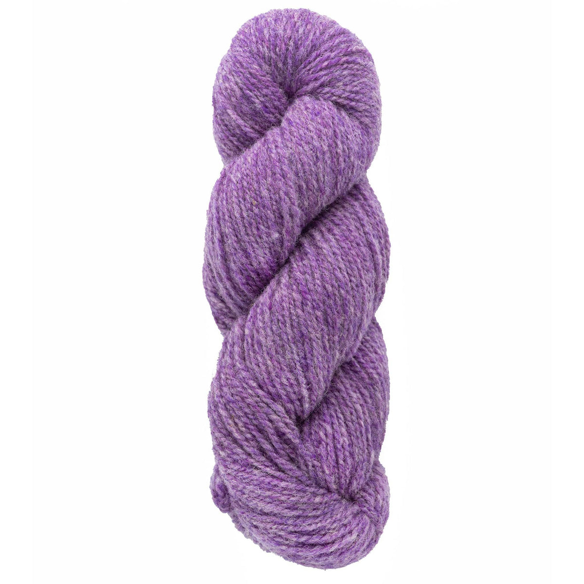 A skein of Bartlettyarns Maine Wool Yarn (Fisherman 2-Ply) by Bartlettyarns, thick and soft in purple, is twisted into a coil against a plain white background.