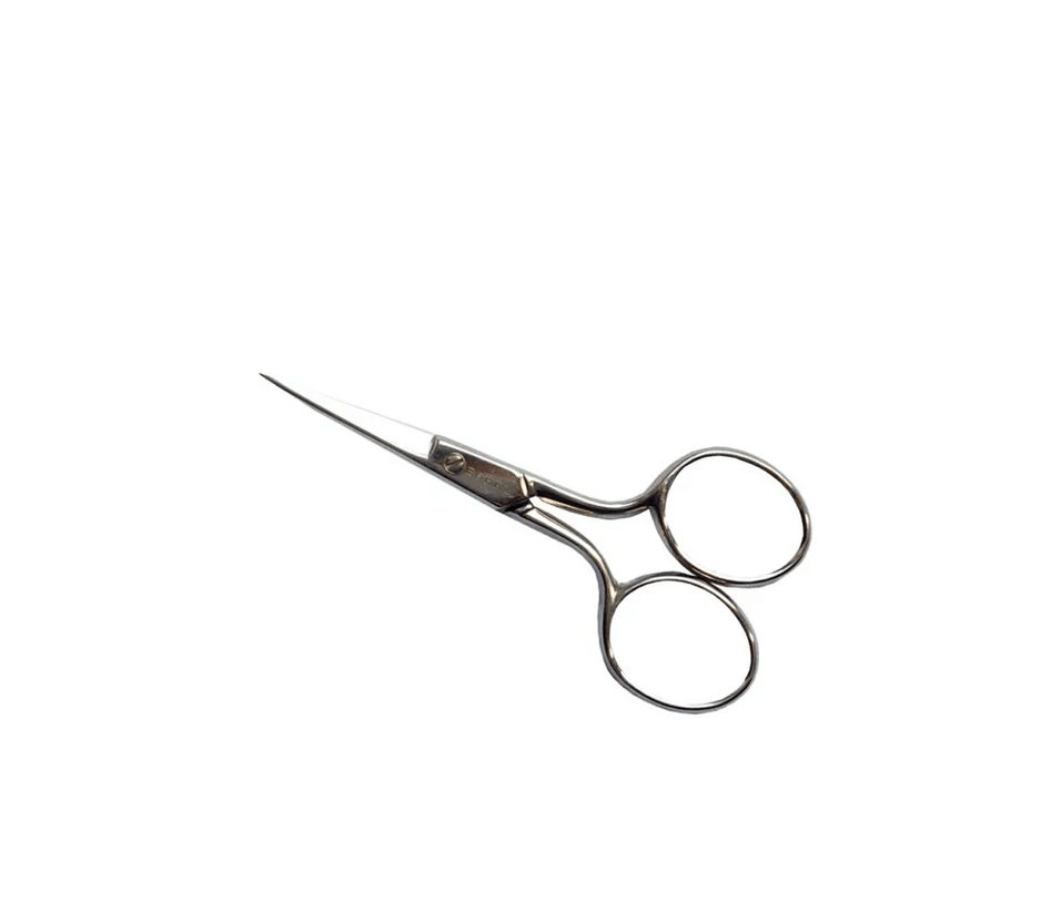 The Bryson Distributing, Inc. Standard Silver Embroidery Scissors, 3.5" (9 cm), feature curved tips and round finger holes for precise thread cutting, shown against a plain white background.