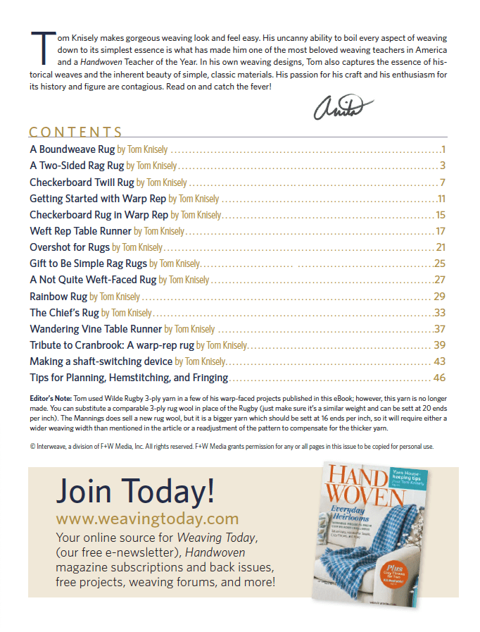 Long Thread Media Books Handwoven's Master Weaver Collection: Favorite Projects and Lessons from Tom Knisely - eBook Printed Copy