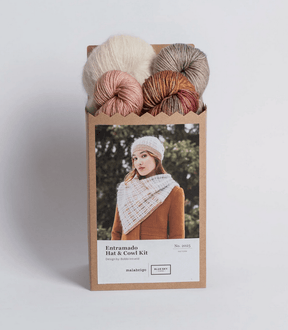 Malabrigo Yarn Knitting Kits Entramado Hat & Cowl Knitting Kit, Malabrigo + Blue Sky Fibers