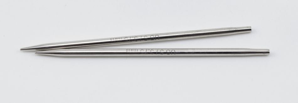 Two Accessories Unlimited Knit Pro Nova Metal Interchangeable Knitting Needles, 5", are placed parallel to each other on a white background.