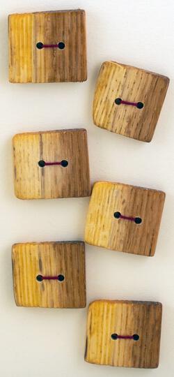 Six Large Square or Oblong Buttons  Mixed Wood