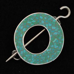 Single Circle Turquoise Shawl Pin by Bonnie Bishoff Designs
