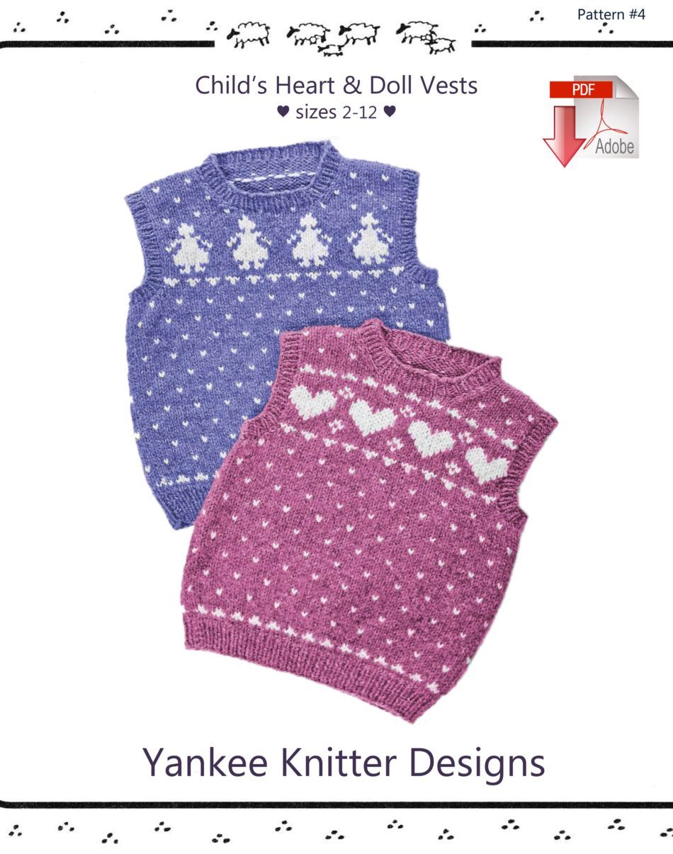 Knitting Patterns Childaposs Heart and Doll Vests  Yankee Knitter   Pattern download