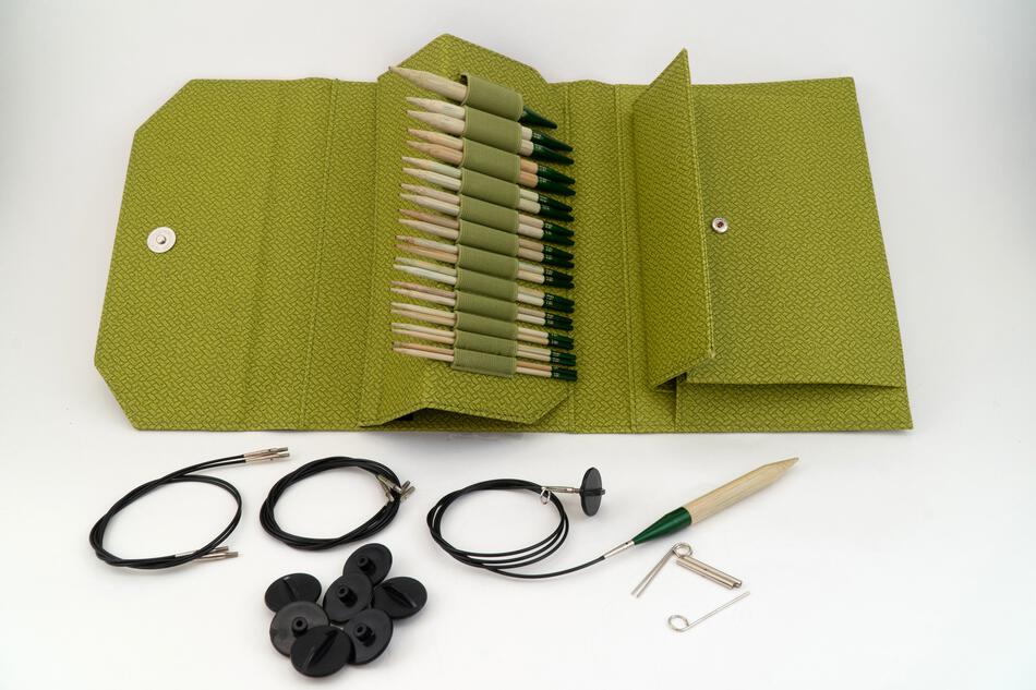 Knitting Equipment Lykke 5quot Interchangeable Bamboo Knitting Needle Set  Grove Green Case