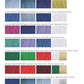A color chart for Halcyon Yarn’s Waffle Weave Dish Towel Kit shows sixteen labeled Homestead 8/2 Cotton samples by code and name, including blue, green, red, gold, silver, yellow, magenta, and white.