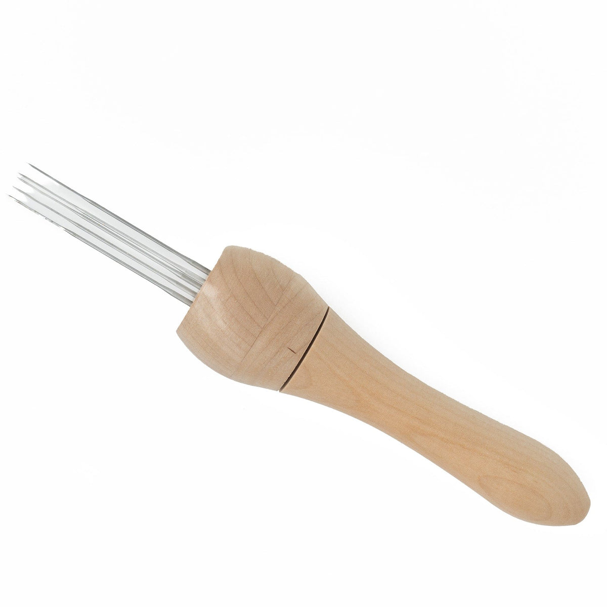 The Ashford Needle Felting Punch Tool by Ashford Handicrafts Limited features a smooth wooden handle with parallel felting needles, perfect for crafting projects. Shown isolated on a white background.