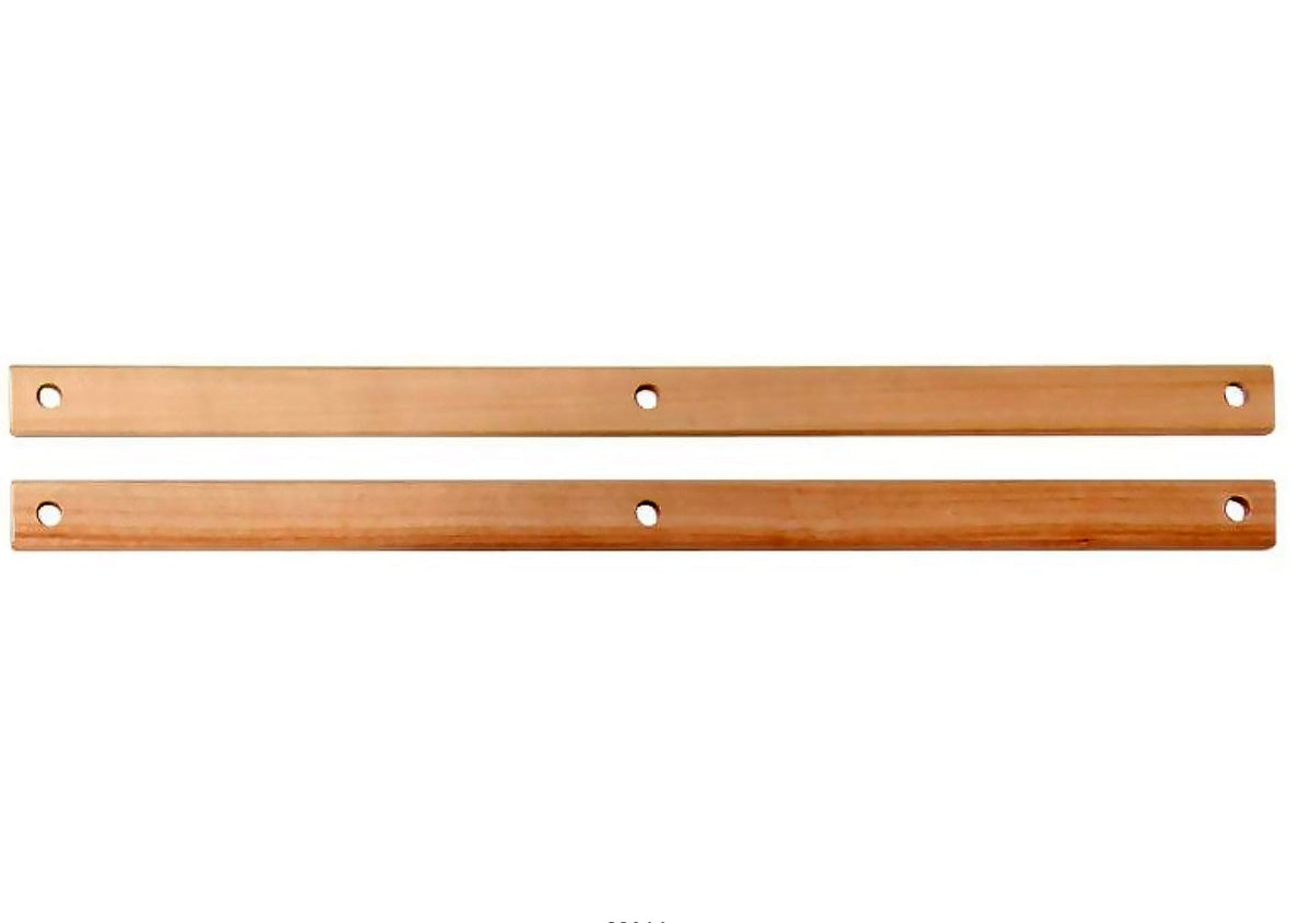 An Ashford Rigid Heddle Warp Cross Stick by Ashford Handicrafts Limited is shown: a long, narrow wooden strip with three evenly spaced holes drilled through it, photographed parallel to another identical stick on a white background.