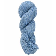 A skein of Bartlettyarns Maine Wool Yarn (Fisherman 2-Ply) in light blue, twisted into a neat spiral and set against a plain white background.