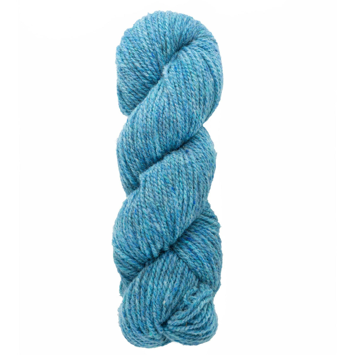 A skein of Bartlettyarns Maine Wool Yarn (Fisherman 2-Ply) by Bartlettyarns, thick and blue, is twisted into a neat spiral against a plain white background.