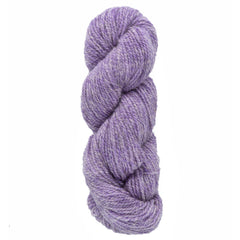 A skein of Bartlettyarns Maine Wool Yarn (Fisherman 2-Ply) in lavender purple is twisted into a neat coil, showcasing its soft, textured worsted weight against a plain white background.