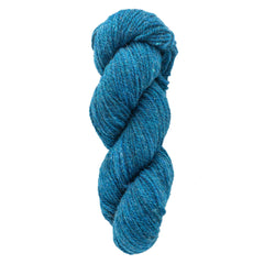 A skein of Bartlettyarns Maine Wool Yarn (Fisherman 2-Ply) by Bartlettyarns, in blue worsted weight, is twisted into a thick, neat coil and isolated on a white background.