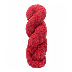 A skein of Bartlettyarns Maine Wool Yarn (Fisherman 2-Ply) by Bartlettyarns, in thick, red worsted weight, is twisted into a neat coil against a white background.