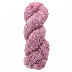 A skein of Bartlettyarns Maine Wool Yarn (Fisherman 2-Ply), in pink and lavender variegated colors, twisted into a coil and set against a plain white background.
