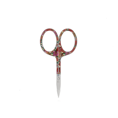 Small Floral Scissors, 4" (flat tip) by Bryson Distributing, Inc. feature a vibrant floral handle and short silver blades, shown against a plain white background.