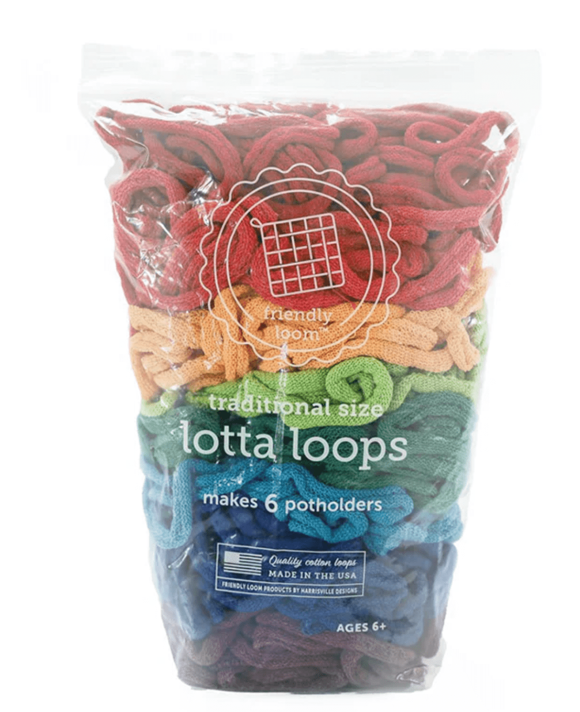 Friendly Loom Potholder Loops Rainbow Multi Harrisville Potholder Loops - Traditional size Lotta Loops Pack