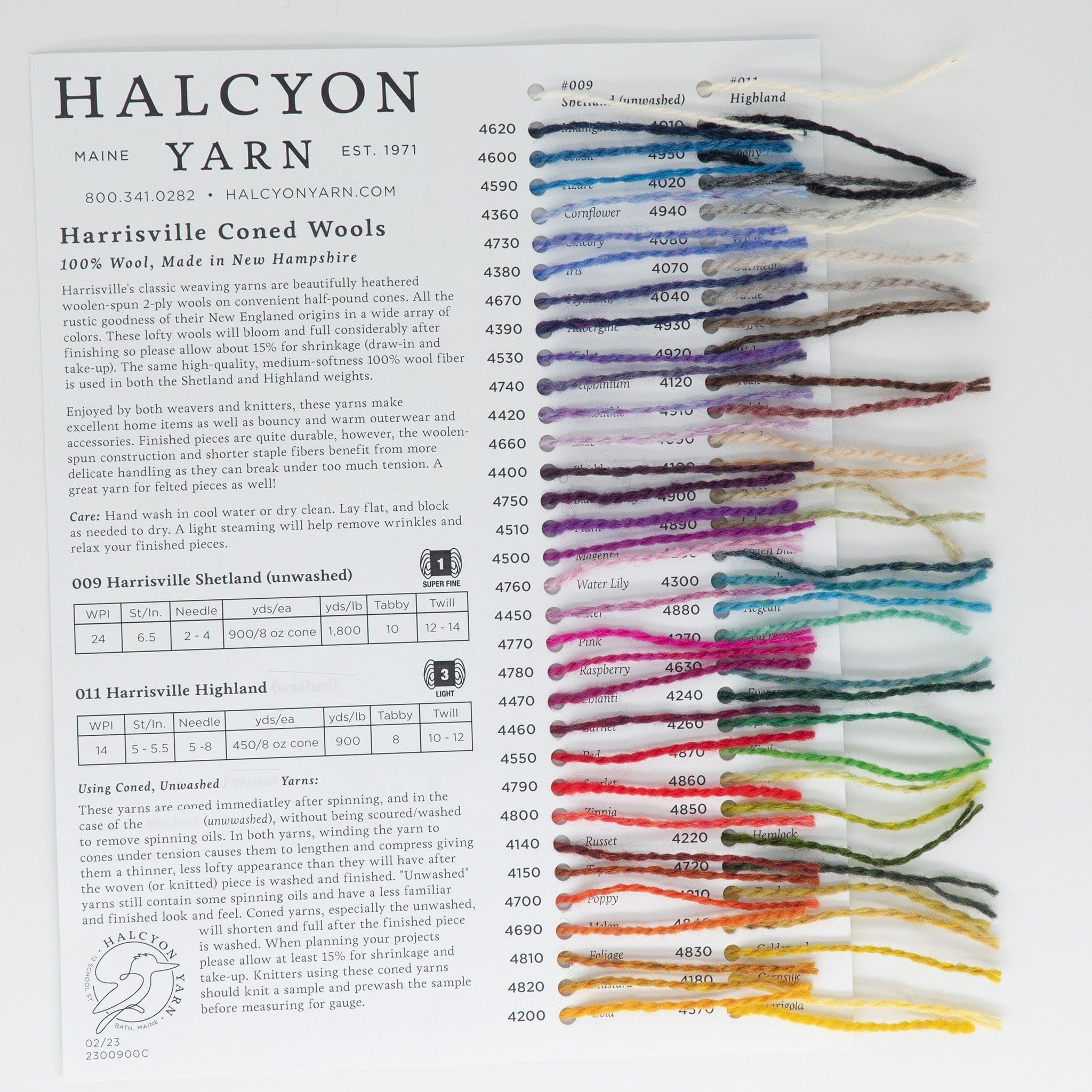 Yarn Rill Sample Harrisville Sample Card from Halcyon Yarn: Yarn Colors
