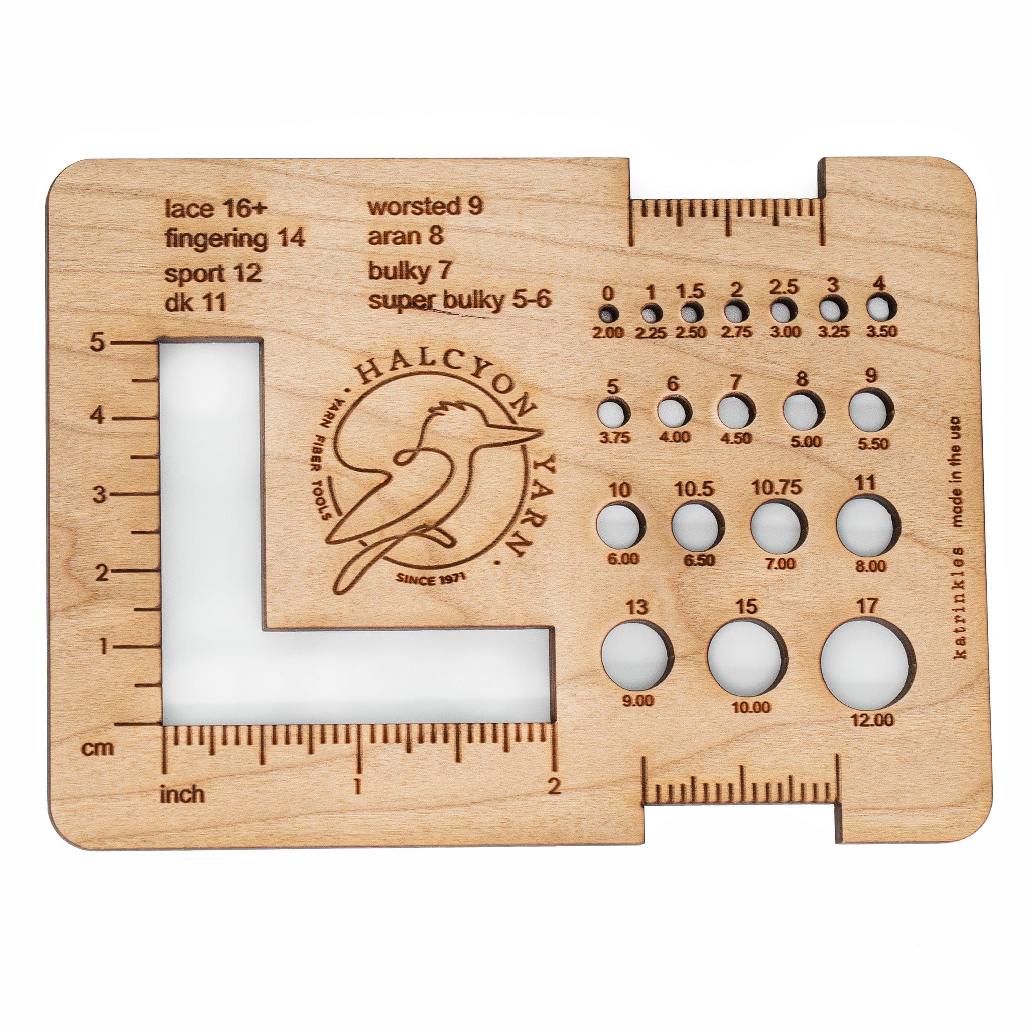 Needle Gauge and Wraps Per Inch Tool by Katrinkles at Halcyon Yarn