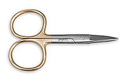 Pair of gold-handled scissors on a white background
