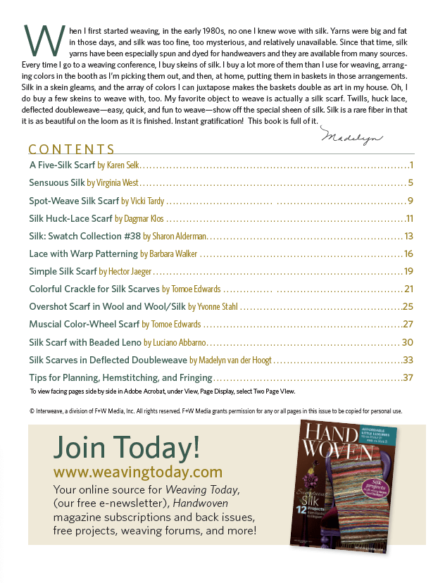 Long Thread Media Books Best of Handwoven, Weaving with Silk: A Dozen Projects on Four and Eight Shafts eBook (Printed version)