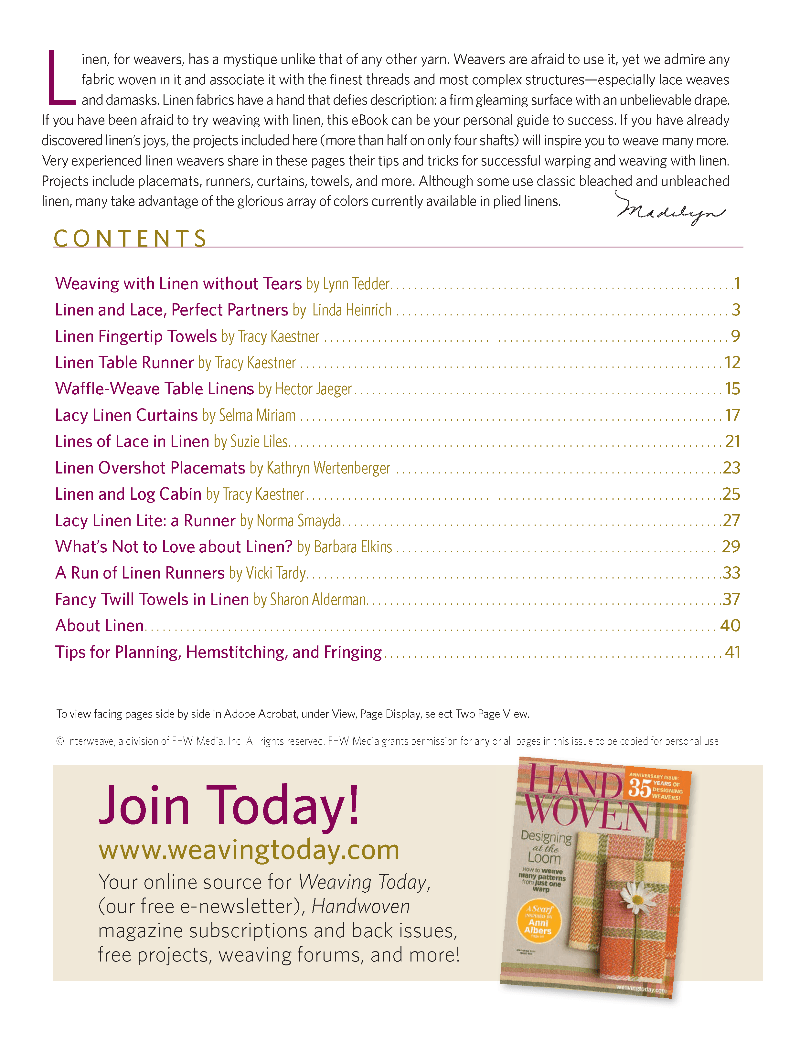 Long Thread Media Books Best of Handwoven Yarn Series: Weaving with Linen eBook (Printed version)