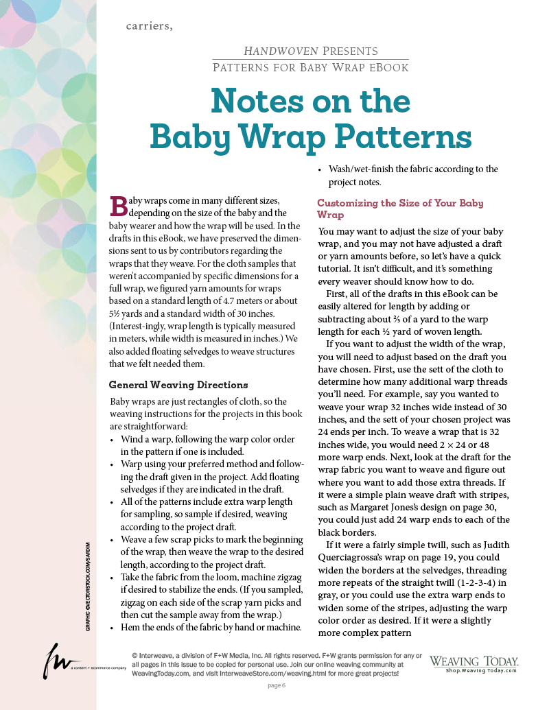 Long Thread Media Books Handwoven: Baby Wrap - eBook Printed Copy
