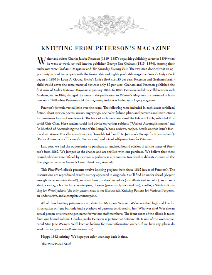 Long Thread Media Books PieceWork Presents: Patterns from 1862 Peterson Magazine – eBook printed copy