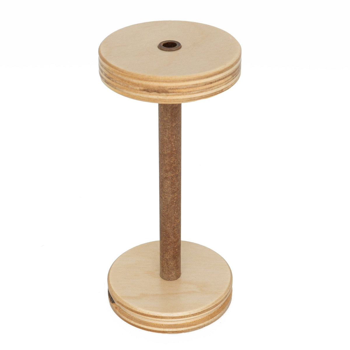 The Louët Standard Bobbin by Louet Inc. features two upright light-colored wooden disks connected by a slightly darker cylindrical rod.