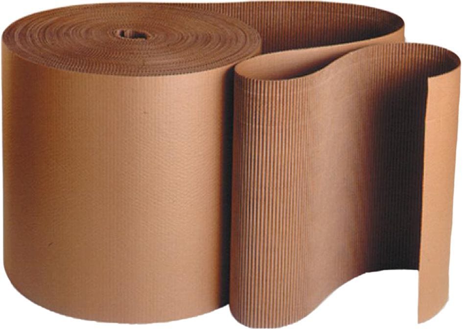 A 5-yard roll of Halcyon Yarn Single Faced Corrugated Cardboard is partially unrolled, showcasing its wavy texture—ideal for weaving supplies or as a creative warp beam alternative.