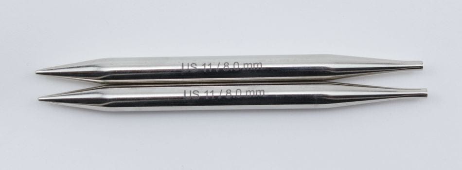 Two Accessories Unlimited Knit Pro Nova Metal Interchangeable Knitting Needles, 5", are laid parallel on a white background—ideal US 11 / 8.0 mm needle tips for your next knitting project.