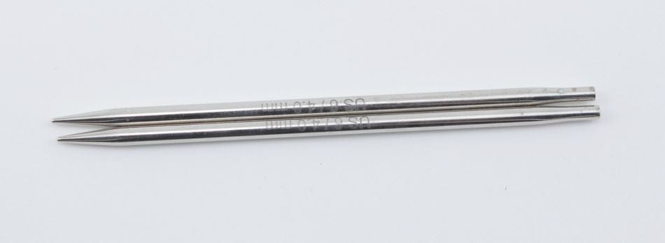 Two Accessories Unlimited Knit Pro Nova Metal 5" Interchangeable Knitting Needles are displayed side by side on a white background.