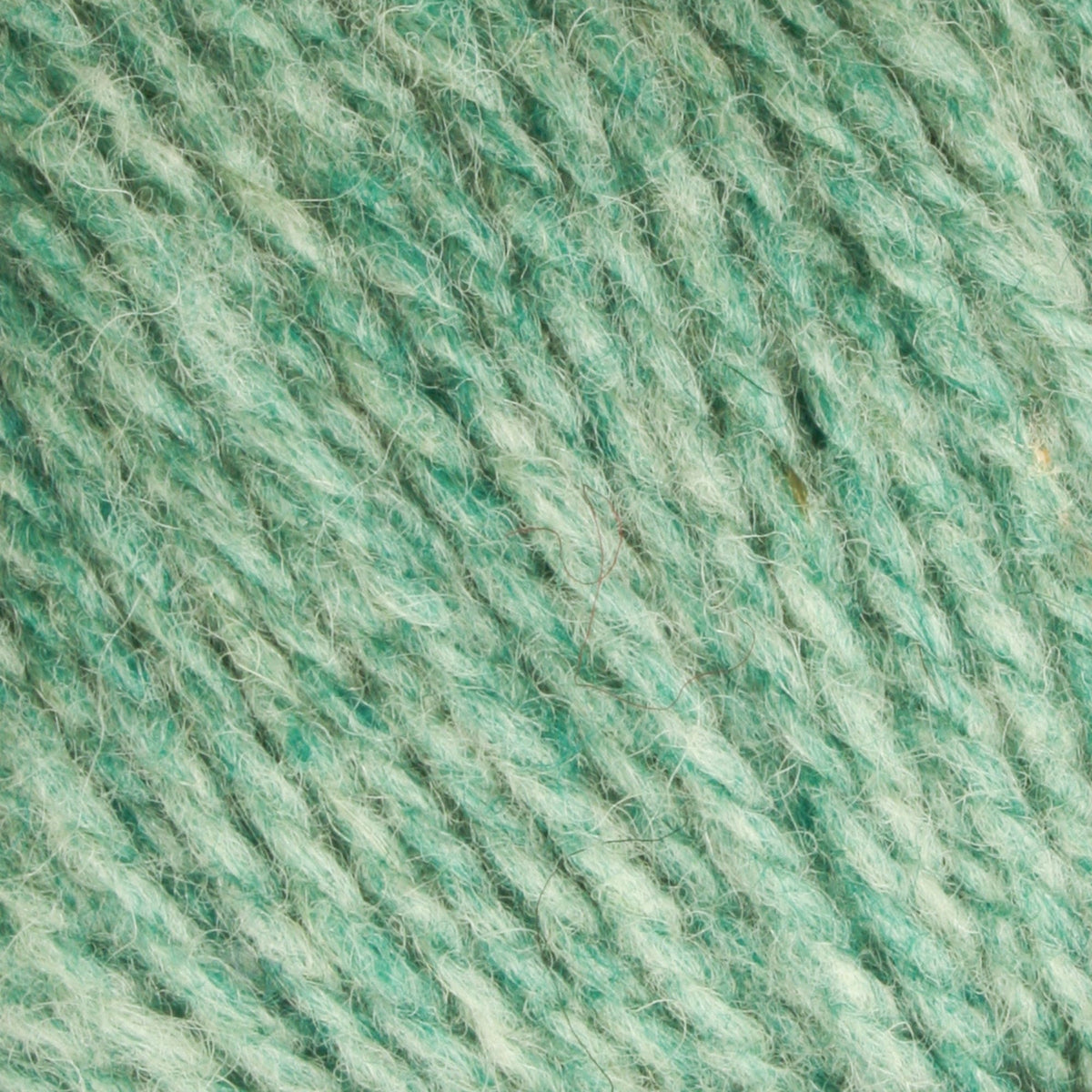 Close-up of Bartlettyarns Maine Wool Yarn (Fisherman 2-Ply) by Bartlettyarns in light green, showing worsted weight, visible fibers, and twisted strands that highlight the soft, wool-like texture and detail.