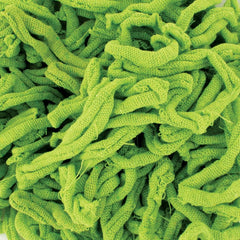 A collection of bright green fabric strips, crafted with care on a traditional loom and showcasing a classic textured pattern reminiscent of potholder designs, is layered loosely over each other on a flat surface. This soft, woven material is made from Friendly Loom's Harrisville Potholder Loops in the traditional size.