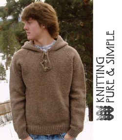 Neck Down Men's Hooded (Hoodie) Pullover  by Knitting Pure and Simple
