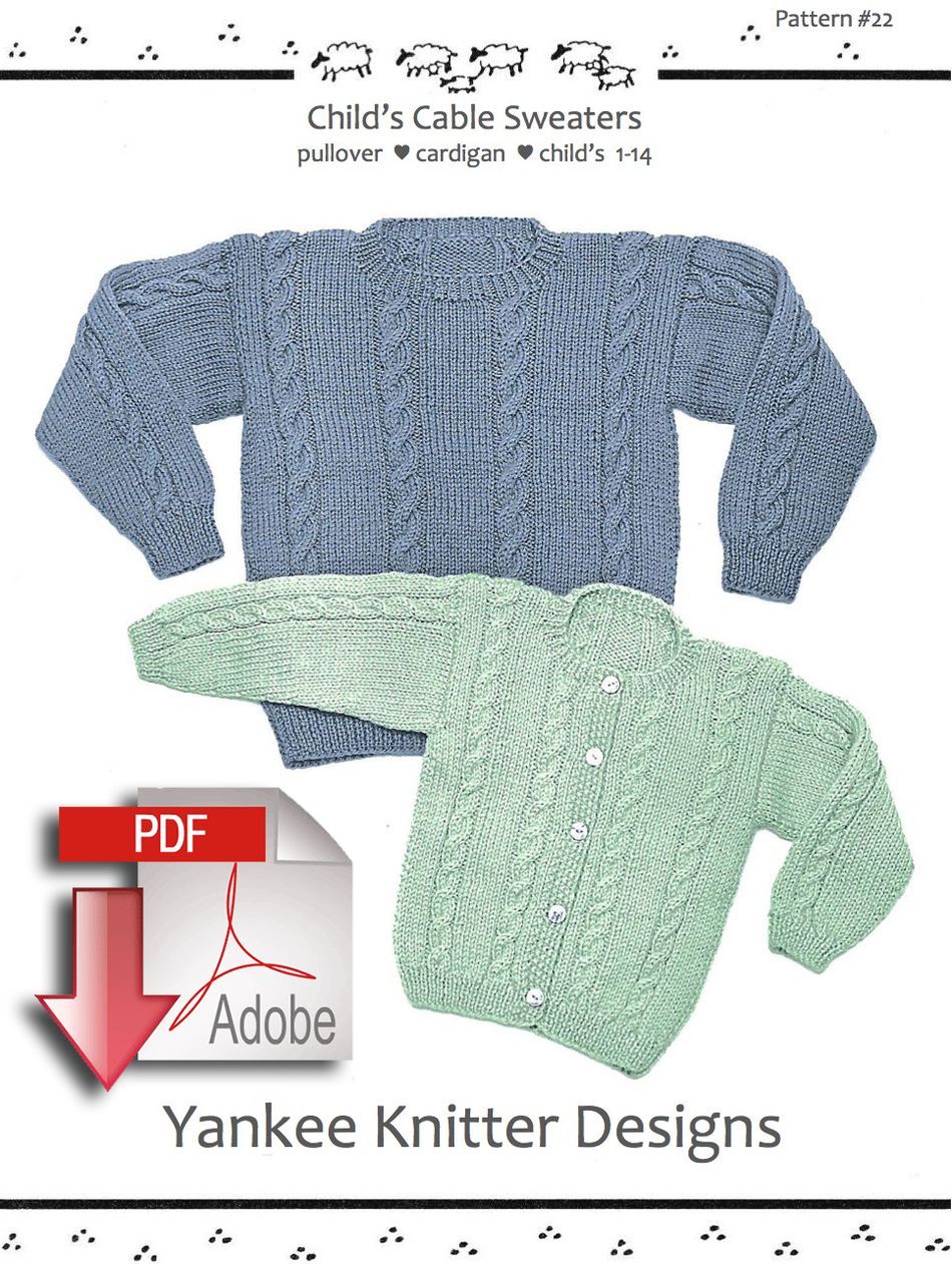 Knitting Patterns Childaposs Cable Sweater in pullover and cardigan  Yankee Knitter   Pattern download